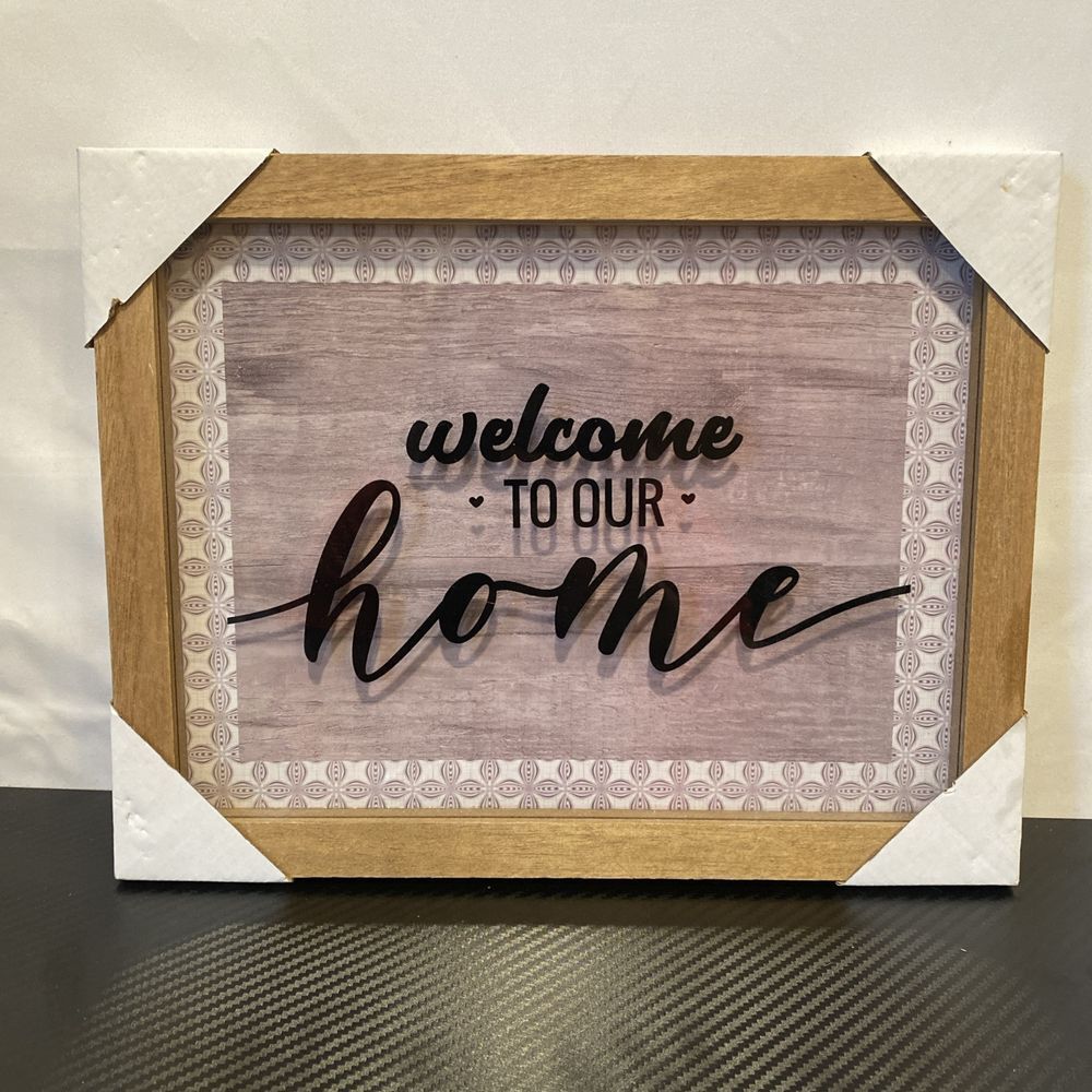 Welcome To Our Home Kitchen Rustic‎ Plank Plaque with REAL WOOD & GLASS